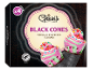 Box of 4 black vanilla and raspberry ice cream cones with colorful topping