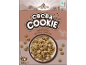 Cereal box with cocoa cookie cereal in a bowl, featuring a farm scene and Fairtrade cocoa logo.