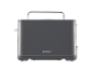 Grey four-slice toaster with a lifting handle.