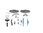 Steam cleaner and accessories, including a measuring cup, funnel, and various brushes.