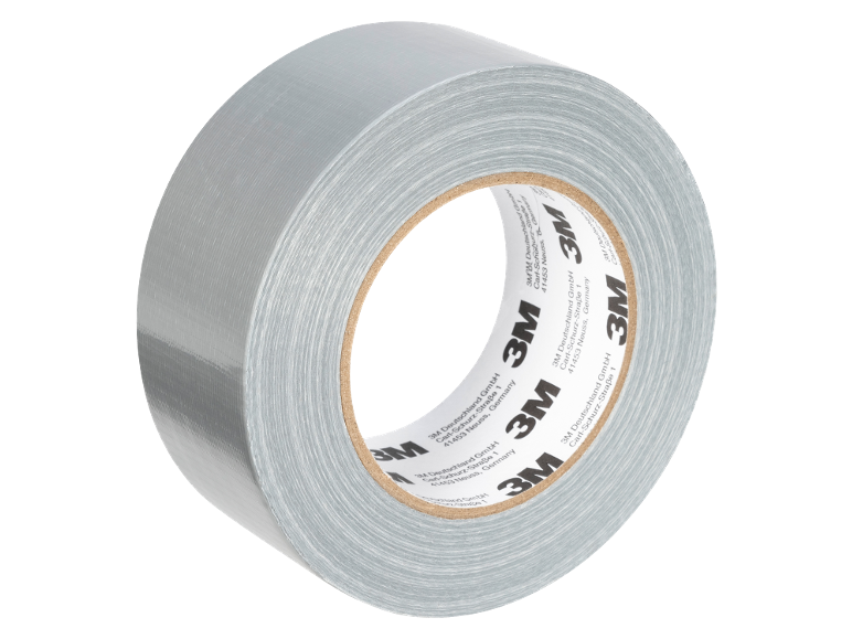 Gray repair tape rolled up, with '3M Germanland GmbH' text on the inner side.
