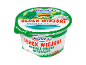 White cottage cheese cup with 'Serek Wiejski cottage cheese naturalny' text and a farmhouse image.