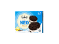 Box of vanilla sandwich ice creams with cocoa cookies, 4 pieces.