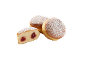 Doughnuts with powdered sugar and cherry filling.