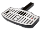 Black coffee machine drip tray with metal grate and red indicator