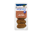 Packaged gyros style meat balls, with a Greek landscape and a pig in the background.