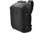 Black travel backpack with multiple compartments and adjustable straps.