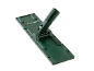 Green plastic mop base with a pivoting mechanism.