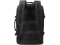 Black backpack with adjustable straps and breathable mesh back panel.