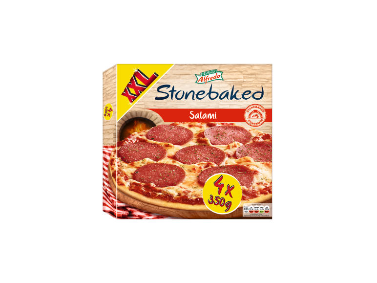 Stonebaked salami pizza package, 4x350g.