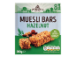 Hazelnut muesli bars with no added sugar, featuring nutritional information and 200g weight.