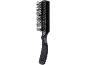 Black hairbrush with plastic bristles and an ergonomic handle.