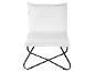 White teddy fabric lounge chair with a black metal frame.
