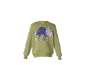 Green sweatshirt with sequin dinosaur print and 'DINOSAUR' text.