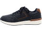 Men's dark blue sports shoe with laces and brown details.