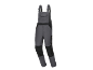 Grey bib overalls with black reinforcements and pockets