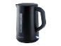 Matte black electric kettle with water level indicator and illuminated switch.
