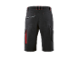 Black work shorts with red and white details, back view.