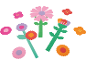 Colorful paper flowers in various shapes and sizes.