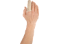 Hand with a beige finger protector on the index finger.