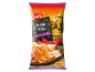 Chilli flavoured crisps in a bag, with a street scene and fresh chillies.