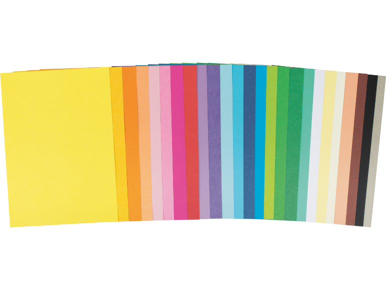 A fan of colorful paper sheets in various vibrant and pastel shades.