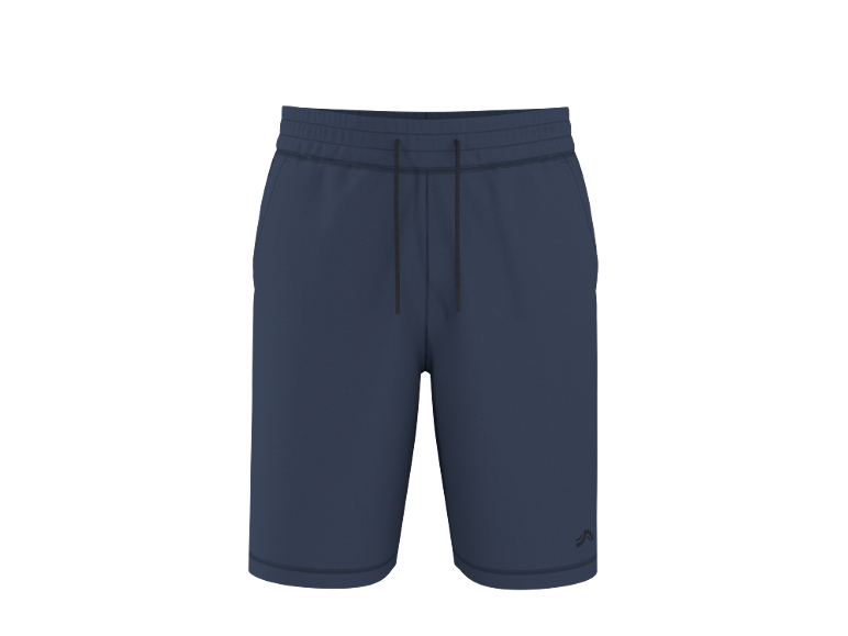 Dark blue sports shorts with a drawstring waist.