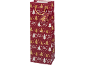 Red Christmas gift bag with gold and white trees and 'Merry Christmas' inscription.