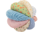 Soft, multi-colored baby activity ball with fruit and star patterns.