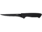 Black kitchen knife with the inscription «STAINLESS STEEL» on the blade.