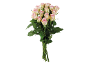 Bouquet of pink roses with green leaves on a black background.
