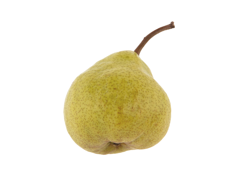 A single green pear on a black background