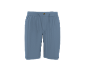 Blue shorts with a drawstring and button at the waist.