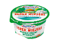 White cottage cheese cup with 'Serek Wiejski cottage cheese naturalny' text and a farmhouse image.