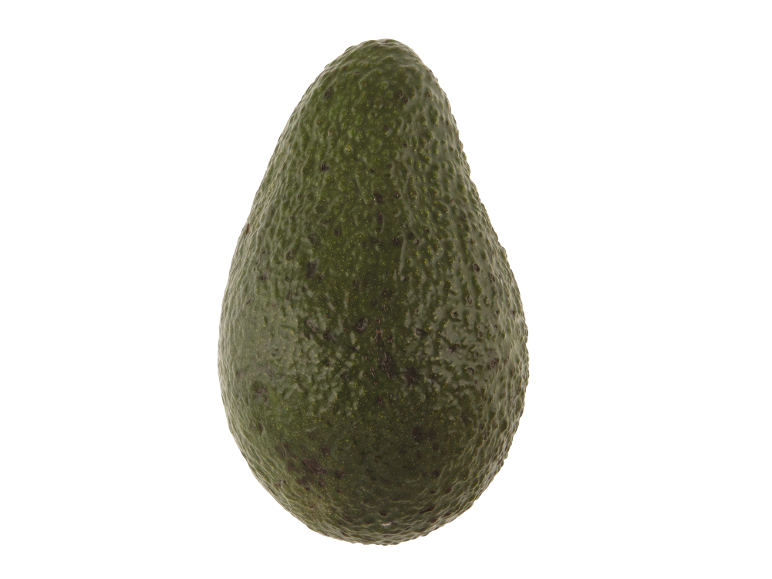 Whole green avocado with textured skin on a black background