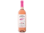Bottle of rosé wine with a white label, black text, and a pink bridge motif.