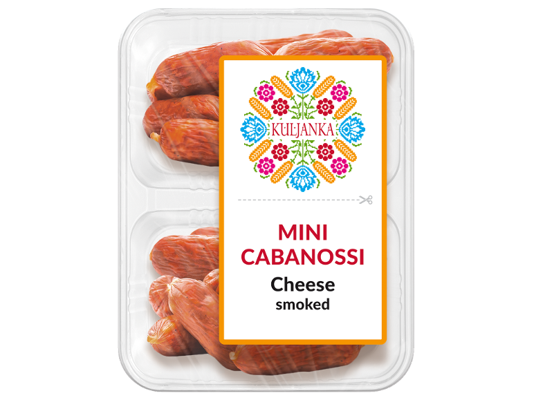 Mini cabanossi sausages with cheese and smoked flavor, packaged