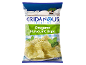 Packet of Greek style oregano flavour crisps, with white buildings and blue sea in the background.