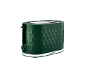 Dark green toaster with a hexagonal pattern, white base, and control buttons.