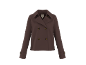 Brown double-breasted short jacket with dark buttons.