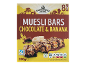 Muesli bars with chocolate and banana, 8 bars, 200g, with nutritional information.