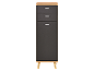Shoe cabinet with three drawers and wooden legs.