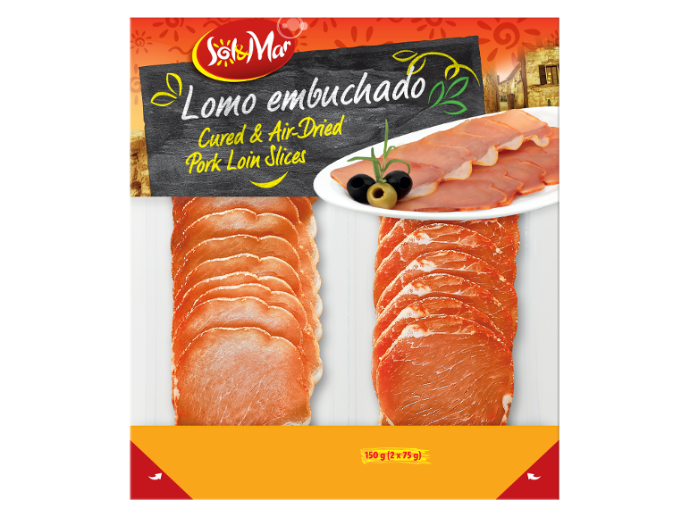 Packaged cured and air-dried pork loin slices, 150 g (2 x 75 g).
