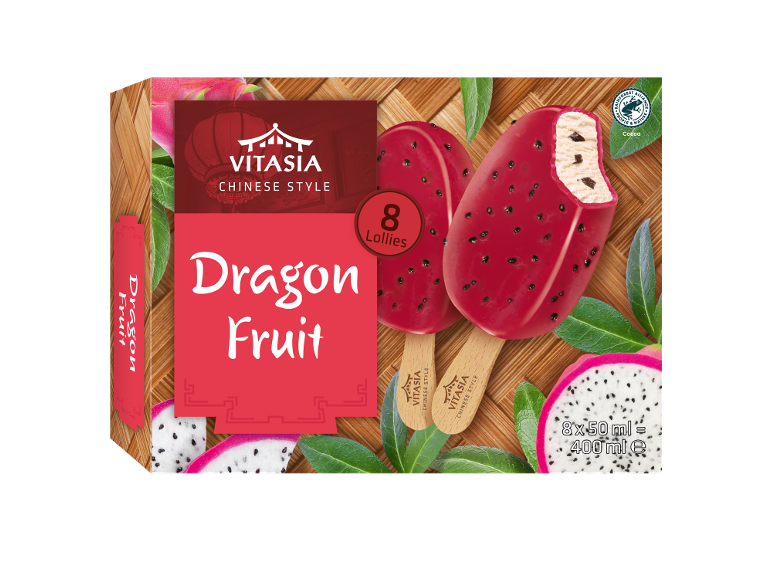 Dragon fruit ice lollies in Chinese style, 8 pieces, 400 ml.