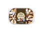 Cappuccino ice cream with tiramisu sauce and chocolate spheres, with Nutri-Score D.
