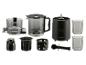 Food processor with blender, two cups, two baskets, and a plunger.