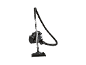 Black bagless vacuum cleaner with a transparent dust container and telescopic tube