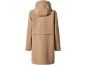 Beige hooded rain jacket, back view.