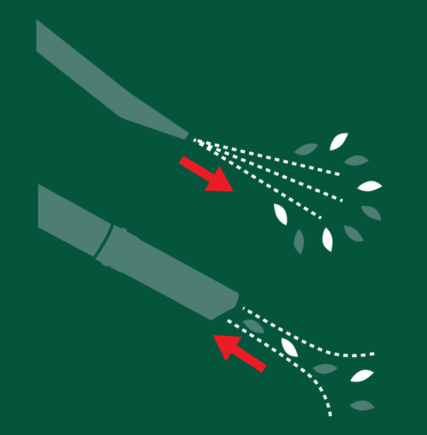 Illustration comparing a sharp blade to a dull blade cutting leaves.