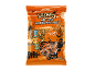 Orange bag of Halloween fruit-flavored candy with tattoos and a pumpkin character.